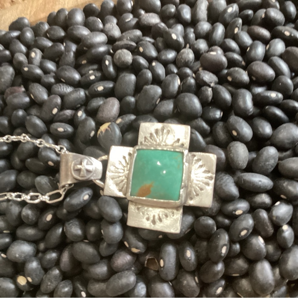 Artisan Sterling Silver and Turquoise Cross Necklace